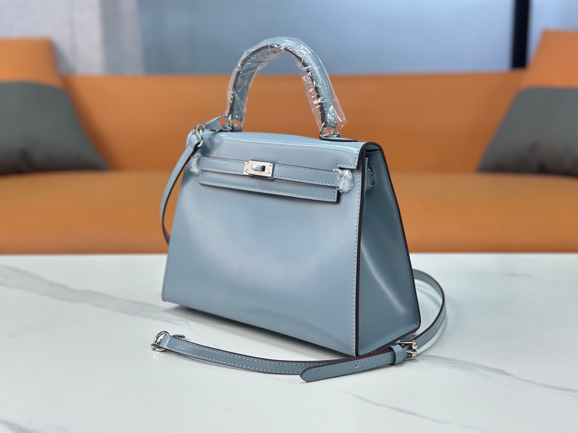Kelly Sellier 19cm & 22cm & 25cm Bleu Lin Box Calf Leather Gold Hardware & Palladium Hardware Women Handbag