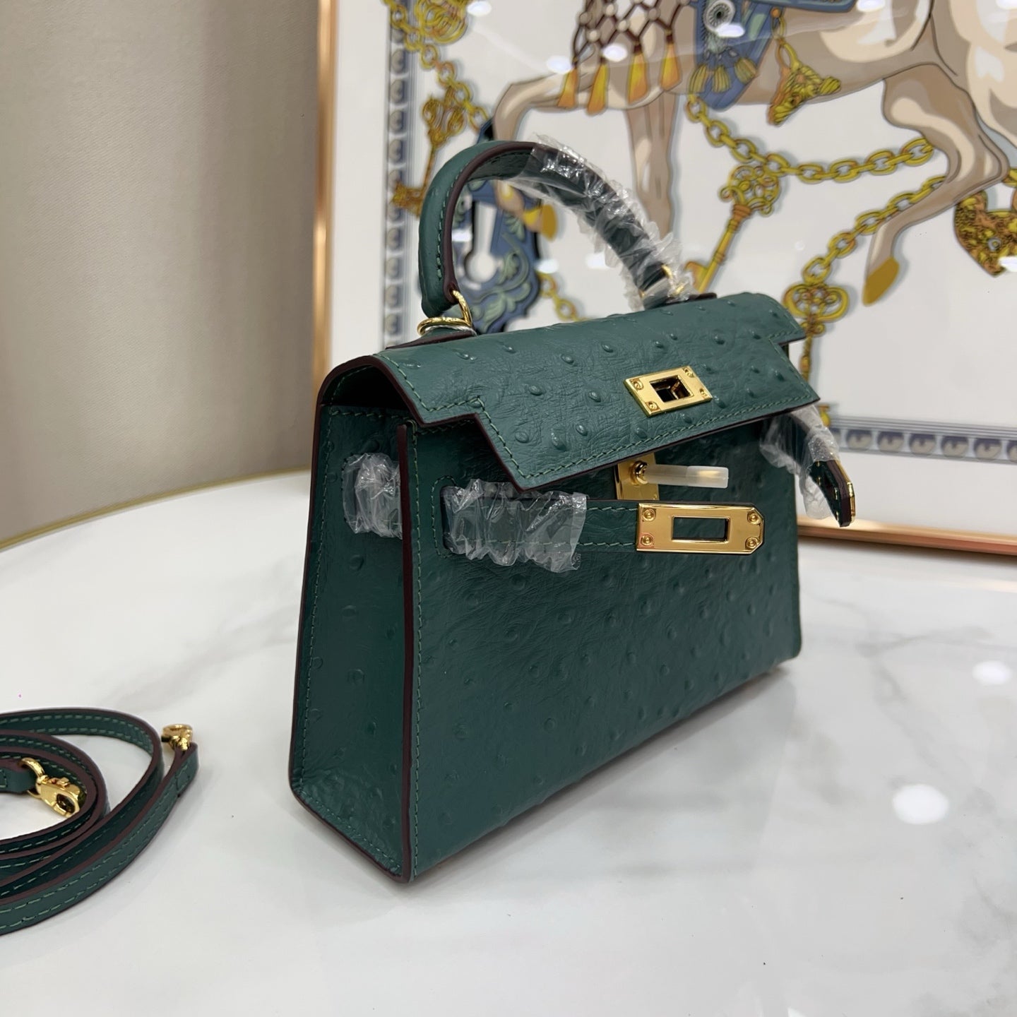 Mini Kelly II Sellier 19cm Vert Cypress Epsom Leather Gold Hardware Mini Women Handbag