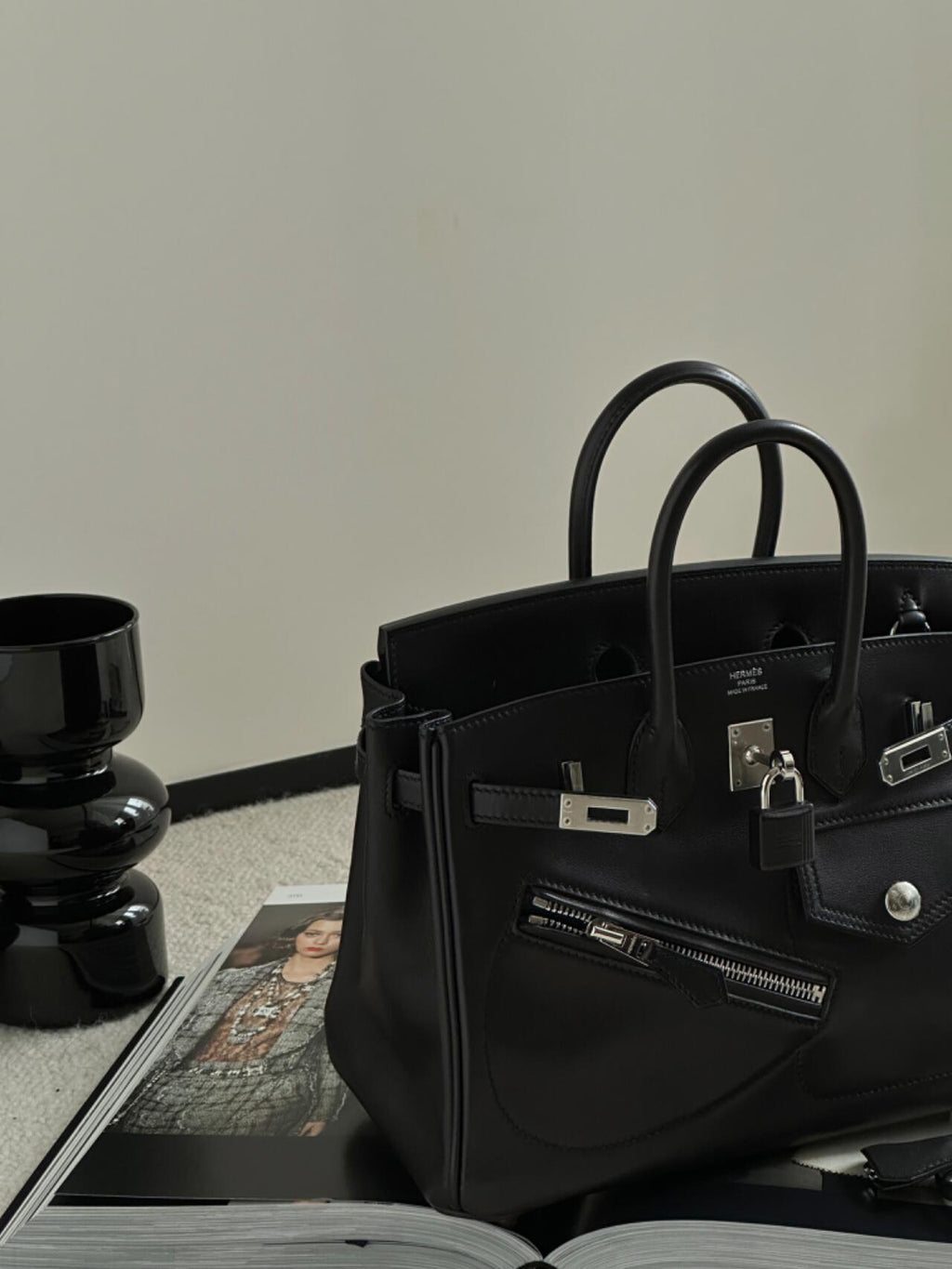 Birkin 25 Rock Sellier in Noir Swift Leather (Palladium Hardware)