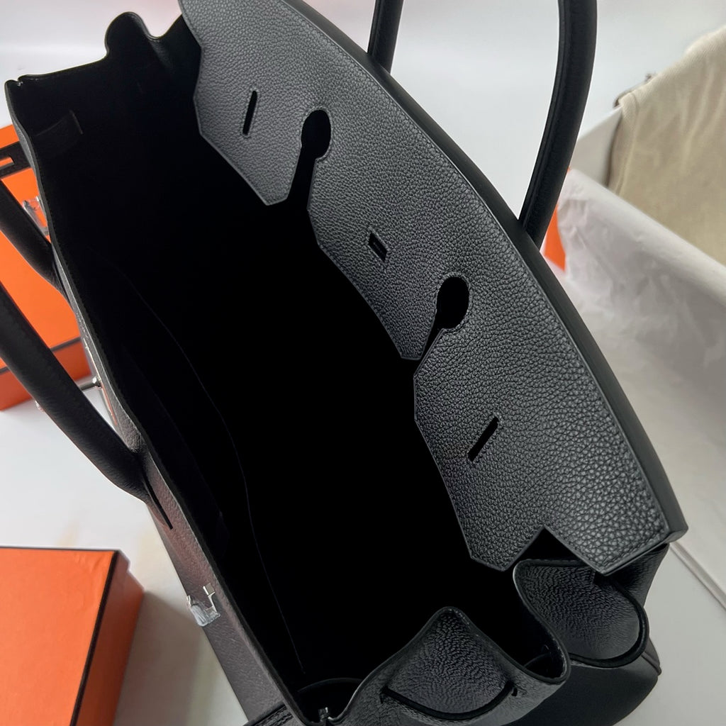 Birkin 40 Retourne in Noir Togo Leather (Palladium Hardware)
