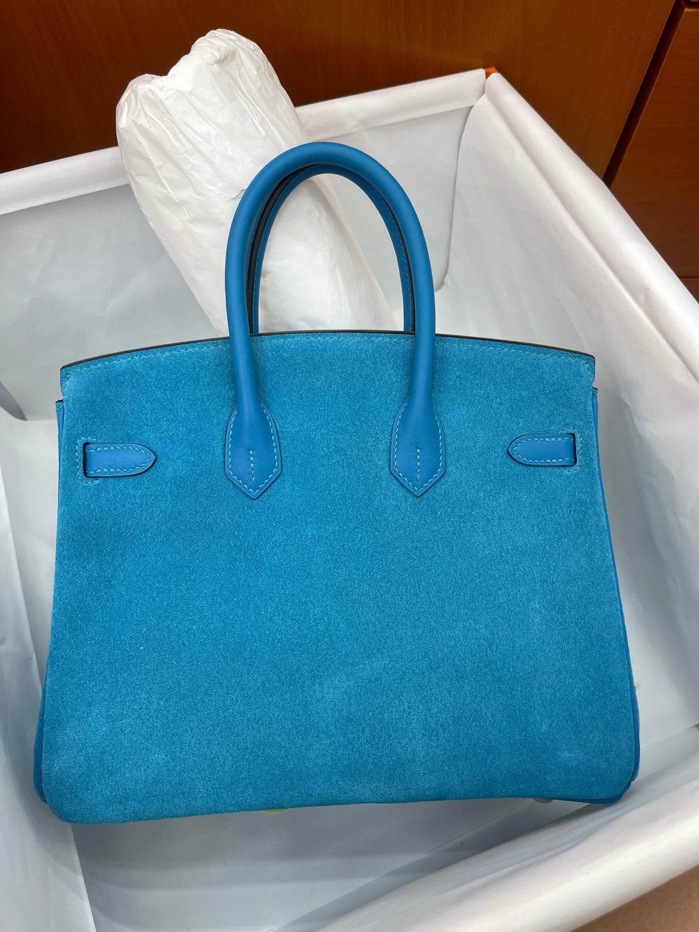 Rare Runaway Birkin 25cm Grizzly Tanzanite Blue Suede Luxury Tote