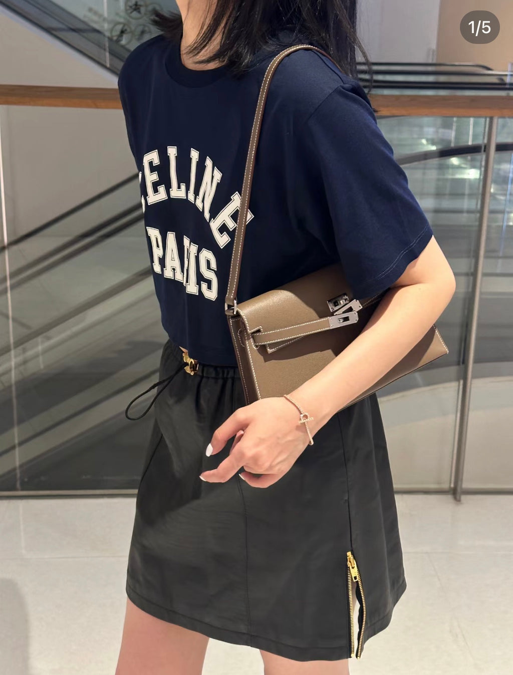 Kelly Elan 25 Underarm Baguette Bag, Genuine Top Layer Cowhide Goat Grain Leather, Silver Hardware Khaki Shoulder Handbag, Timeless Neutral Must-have Bag Elegant Versatile Daily Purse Size 25×6.5×15cm
