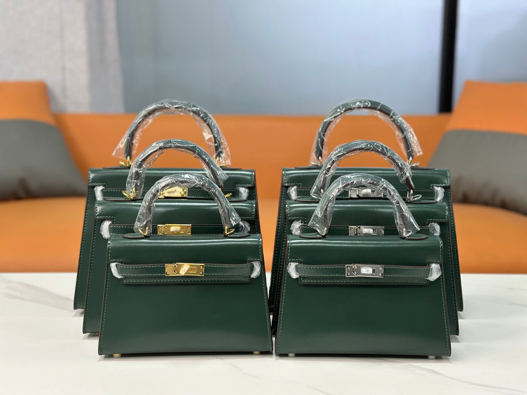 Kelly Sellier 19cm & 22cm & 25cm Vert Fonce Box Calf Leather Gold Hardware & Palladium Hardware Women Handbag