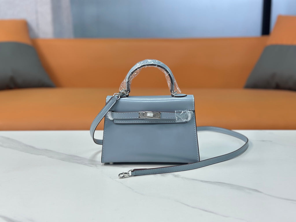 Kelly Sellier 19cm & 22cm & 25cm Bleu Lin Box Calf Leather Gold Hardware & Palladium Hardware Women Handbag