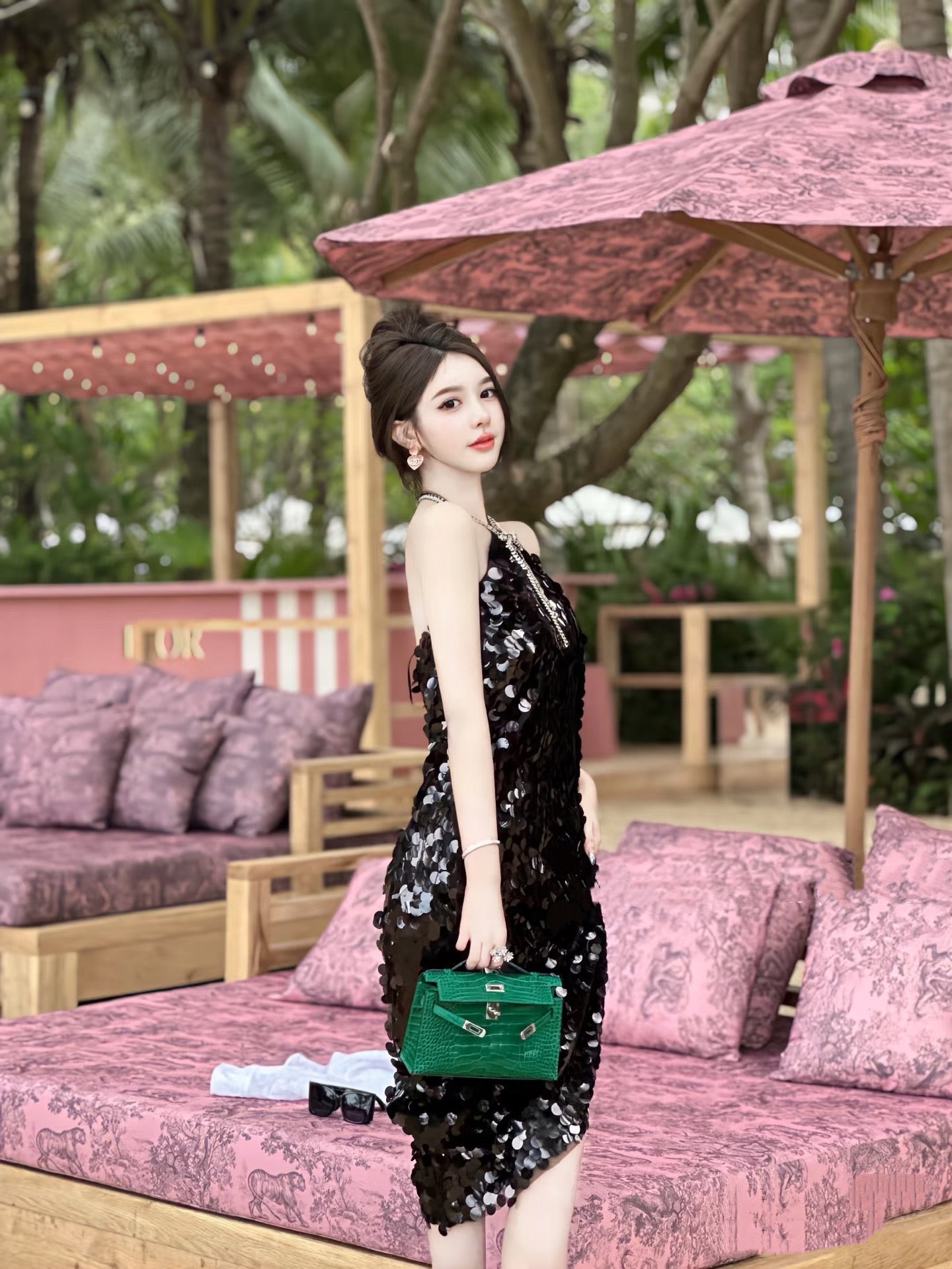 Kelly Pochette Vert Emeraude Shiny Niloticus Crocodile Leather Palladium Hardware Women Clutch Bag