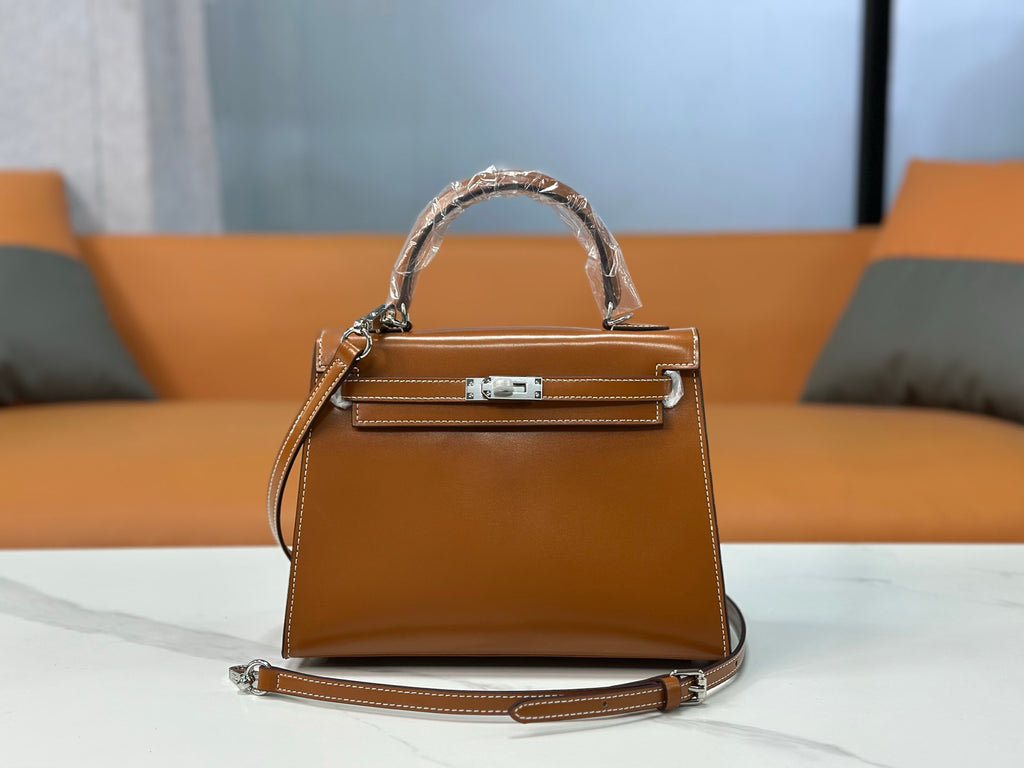 Kelly Sellier 19cm & 22cm & 25cm Gold Box Calf Leather Gold Hardware & Palladium Hardware Women Handbag