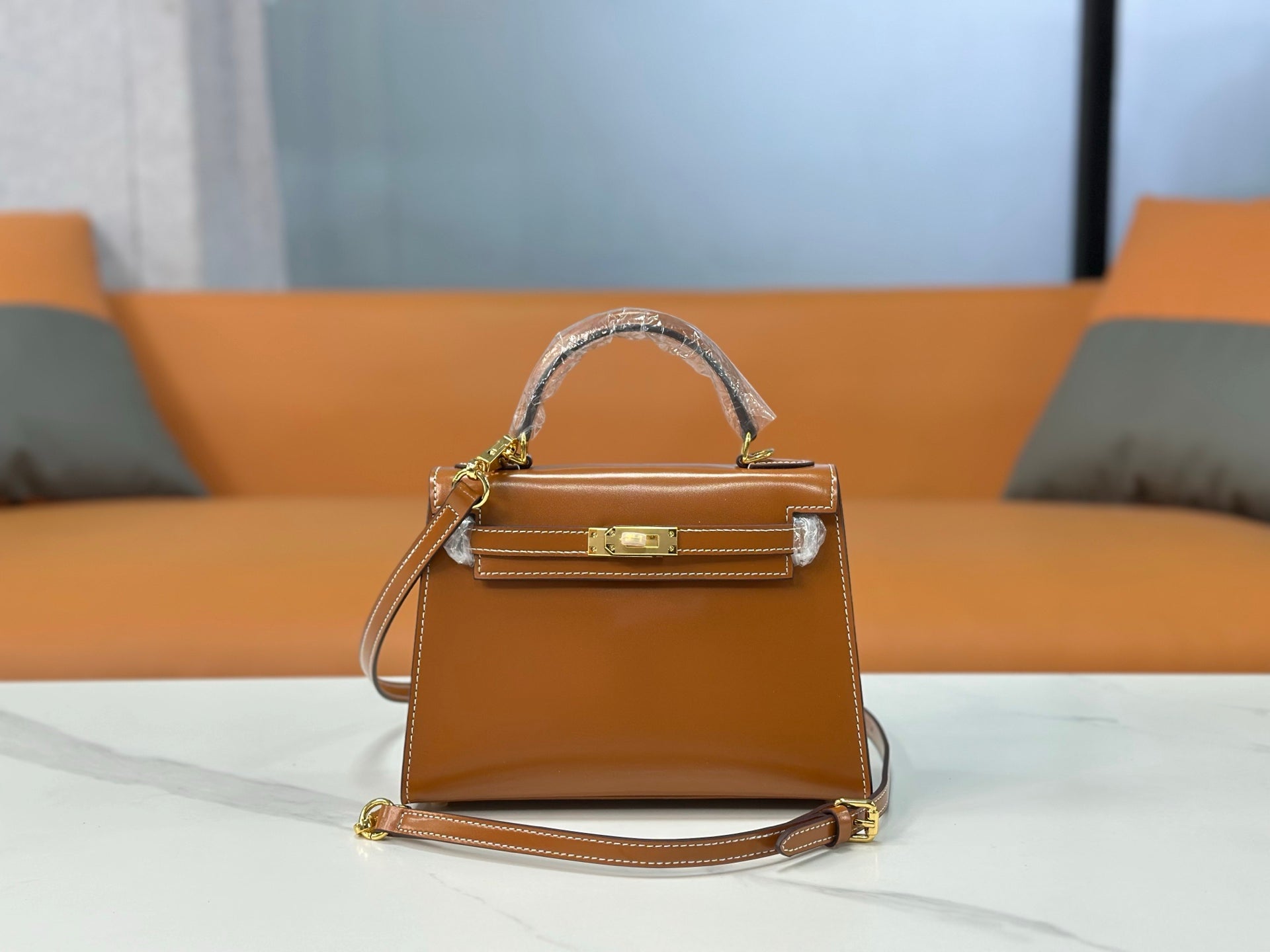 Kelly Sellier 19cm & 22cm & 25cm Gold Box Calf Leather Gold Hardware & Palladium Hardware Women Handbag