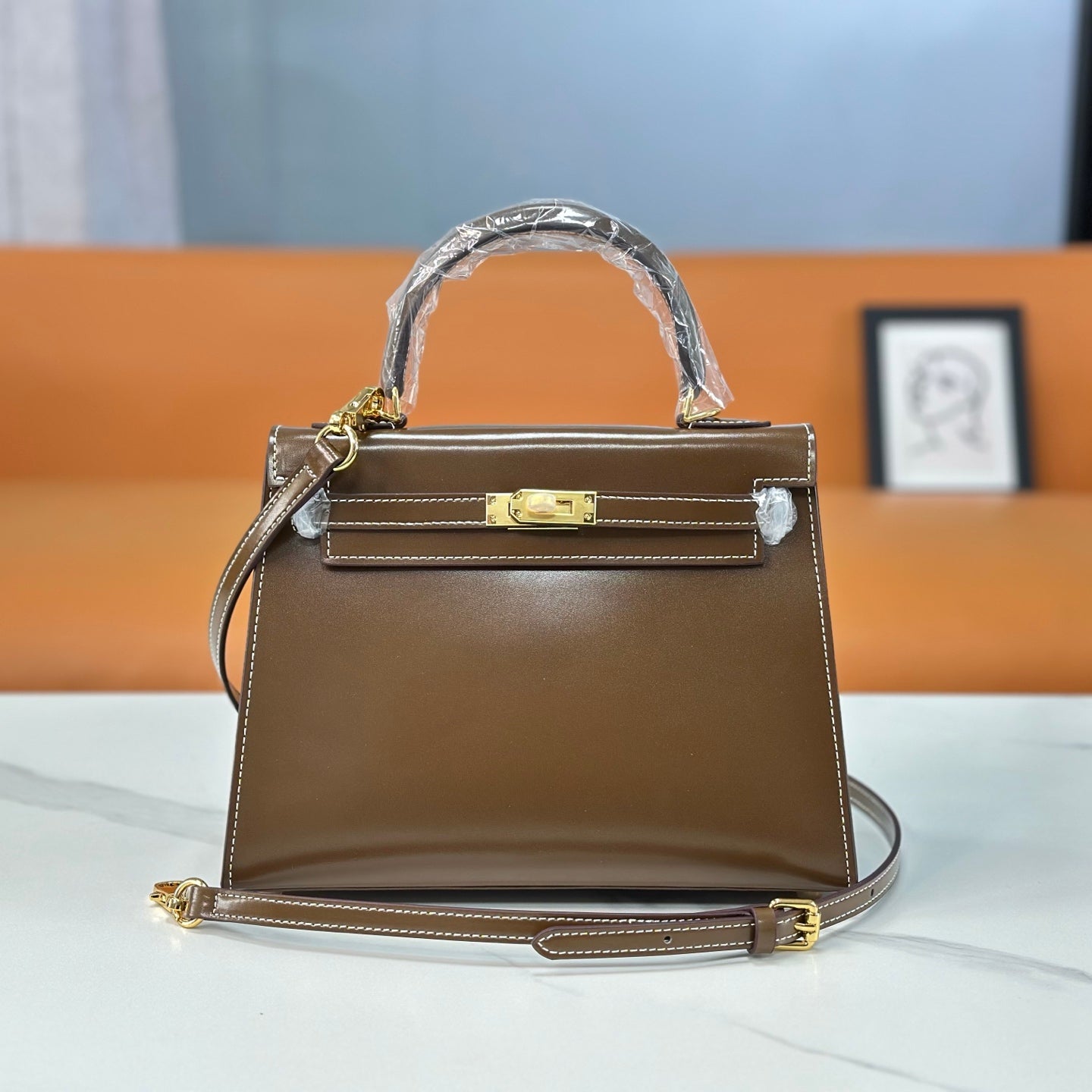 Kelly Sellier 19cm & 22cm & 25cm Ebene Box Calf Leather Gold Hardware & Palladium Hardware Women Handbag