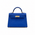 Mini Kelly II 19cm Sellier Bleu Electrique Ostrich Gold Hardware Luxury Crossbody Handbag