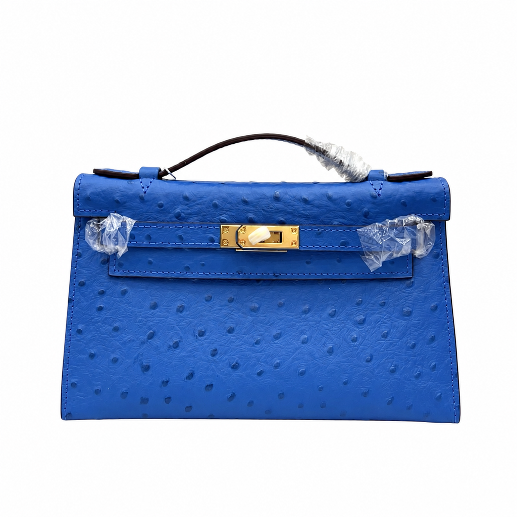 Mini Kelly Sellier 22cm Bleu Electrique Ostrich Leather Gold Hardware Women Mini Handbag