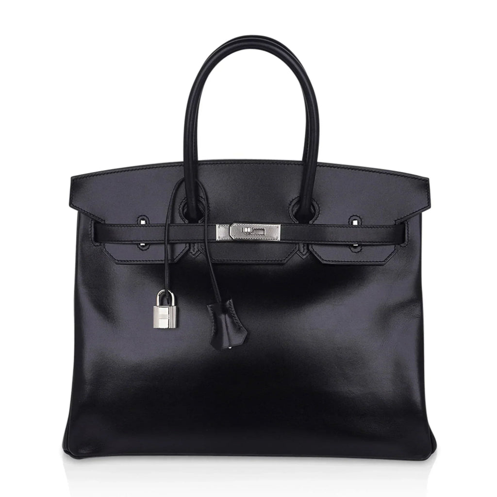 Birkin 35 Bag Black Box Palladium Guilloche Hardware