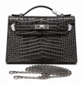 Kelly Pochette Gris Elephant Shiny Niloticus Crocodile Leather Palladium Hardware & Palladium Hardware Women Clutch Bag