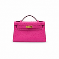 Mini Kelly Sellier 22cm Rose Tyrien Ostrich Leather Gold Hardware Women Mini Handbag