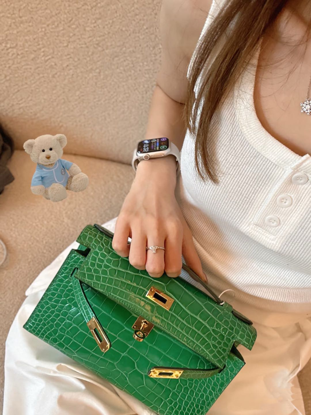 Kelly Pochette Vert Emeraude Shiny Niloticus Crocodile Leather Gold Hardware Women Clutch Bag