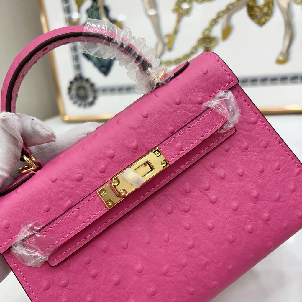Mini Kelly II 19cm Sellier Violine Ostrich Gold Hardware Premium Women Shoulder Bag