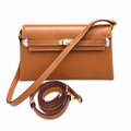 Kelly Elan 25 Top-Grain Leather Goat-Pattern Underarm Baguette Bag – Gold Buckle, Coffee Brown, 25×6.5×15cm