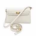 Kelly Elan 25 Underarm Baguette Bag, Genuine Top Layer Cowhide with Goat Grain, Gold Hardware Minimalist Off White Shoulder Handbag, Size 25×6.5×15cm Elegant Soft Tone Daily Purse for Women