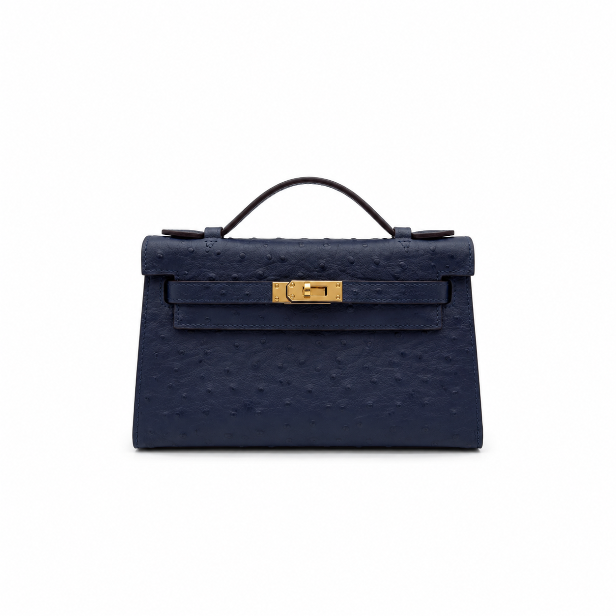 Mini Kelly Sellier 22cm Bleu Nuit Ostrich Leather Gold Hardware Women Mini Handbag