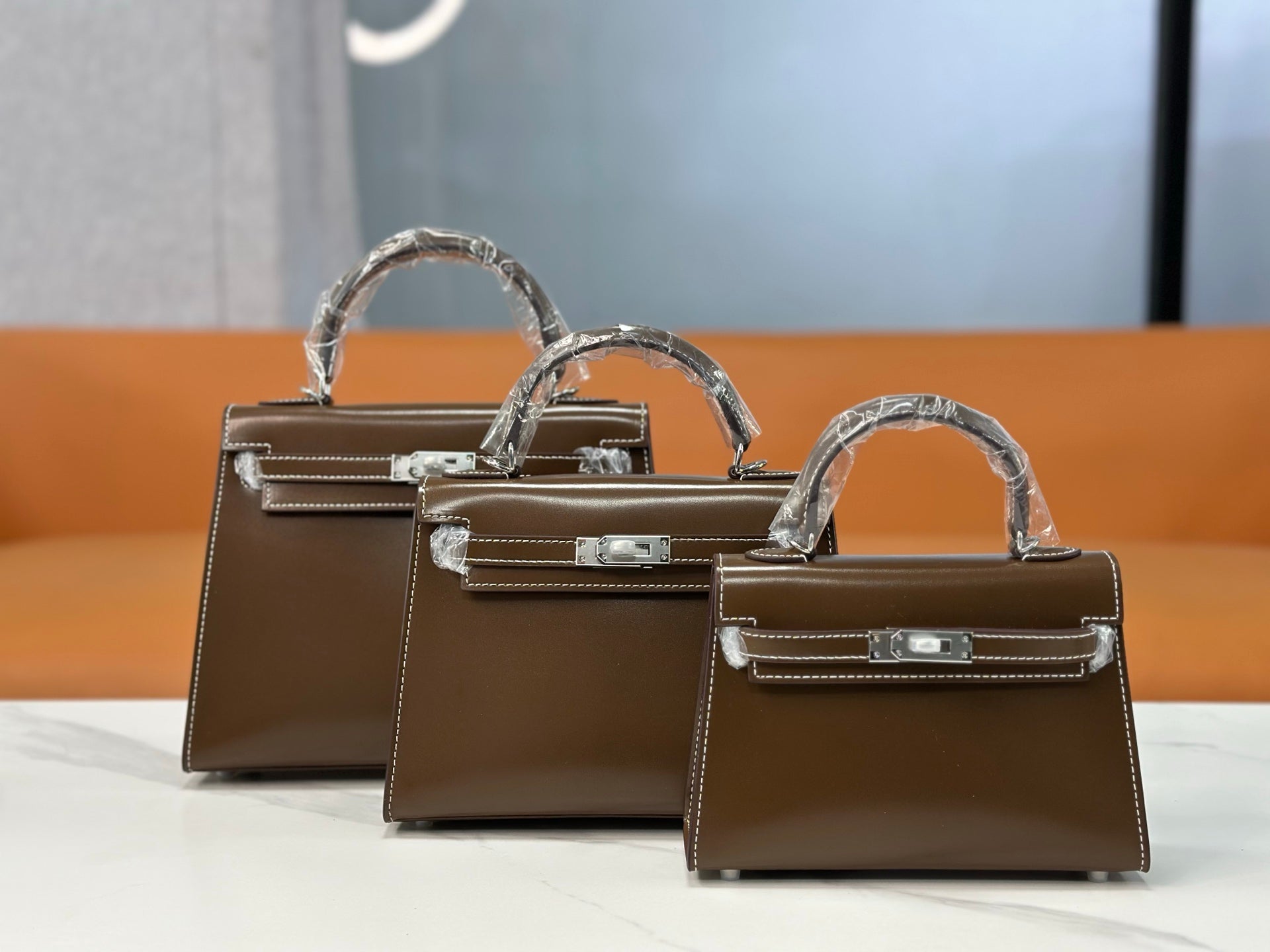Kelly Sellier 19cm & 22cm & 25cm Ebene Box Calf Leather Gold Hardware & Palladium Hardware Women Handbag