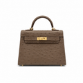 Mini Kelly II 19cm Sellier Etoupe Ostrich Gold Hardware Designer Mini Shoulder Purse