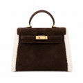 Kelly Sellier 28cm Ebene Suede Leather Gold Hardware Commute Shoulder Handbag