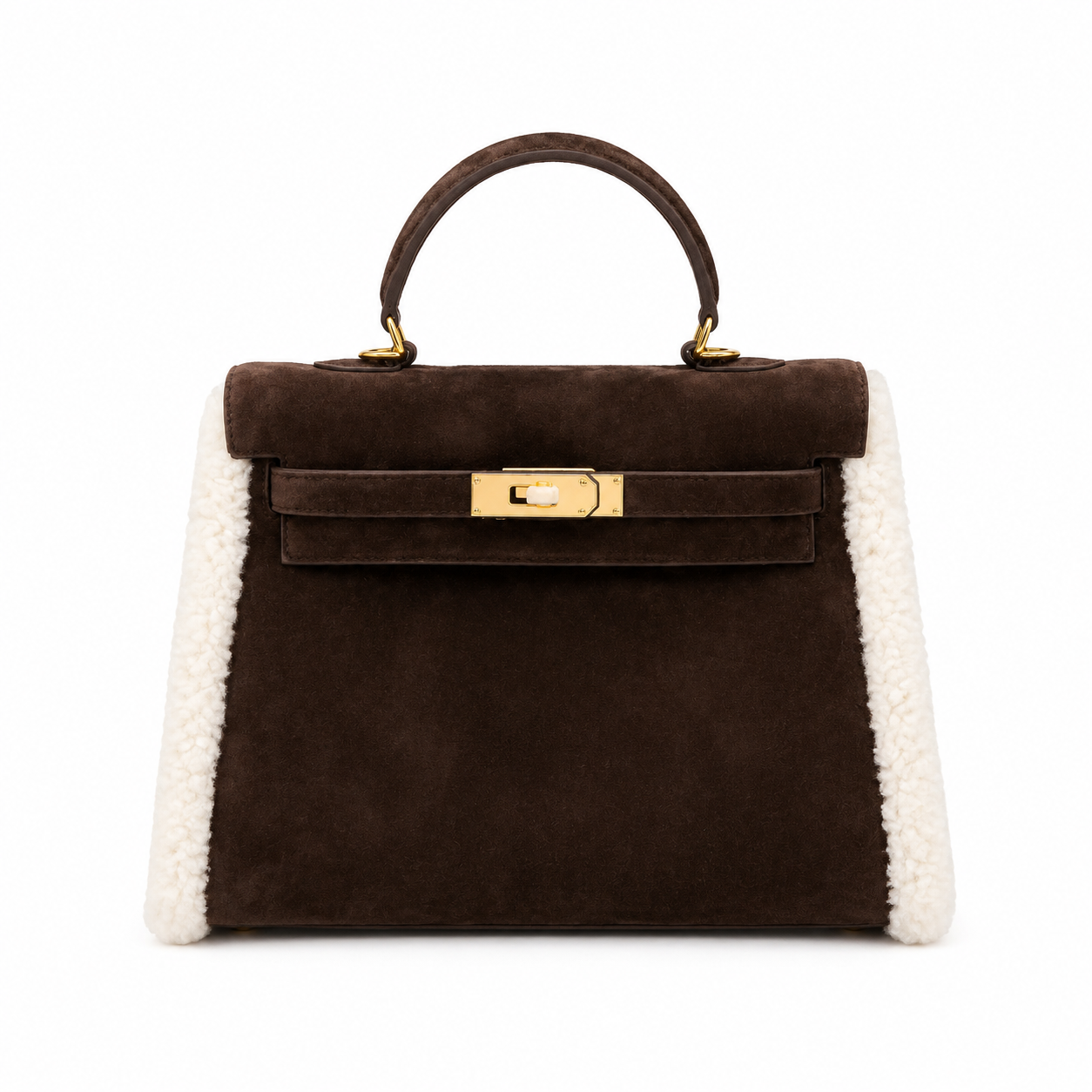 Kelly Sellier 28cm Ebene Suede Leather Gold Hardware Commute Shoulder Handbag