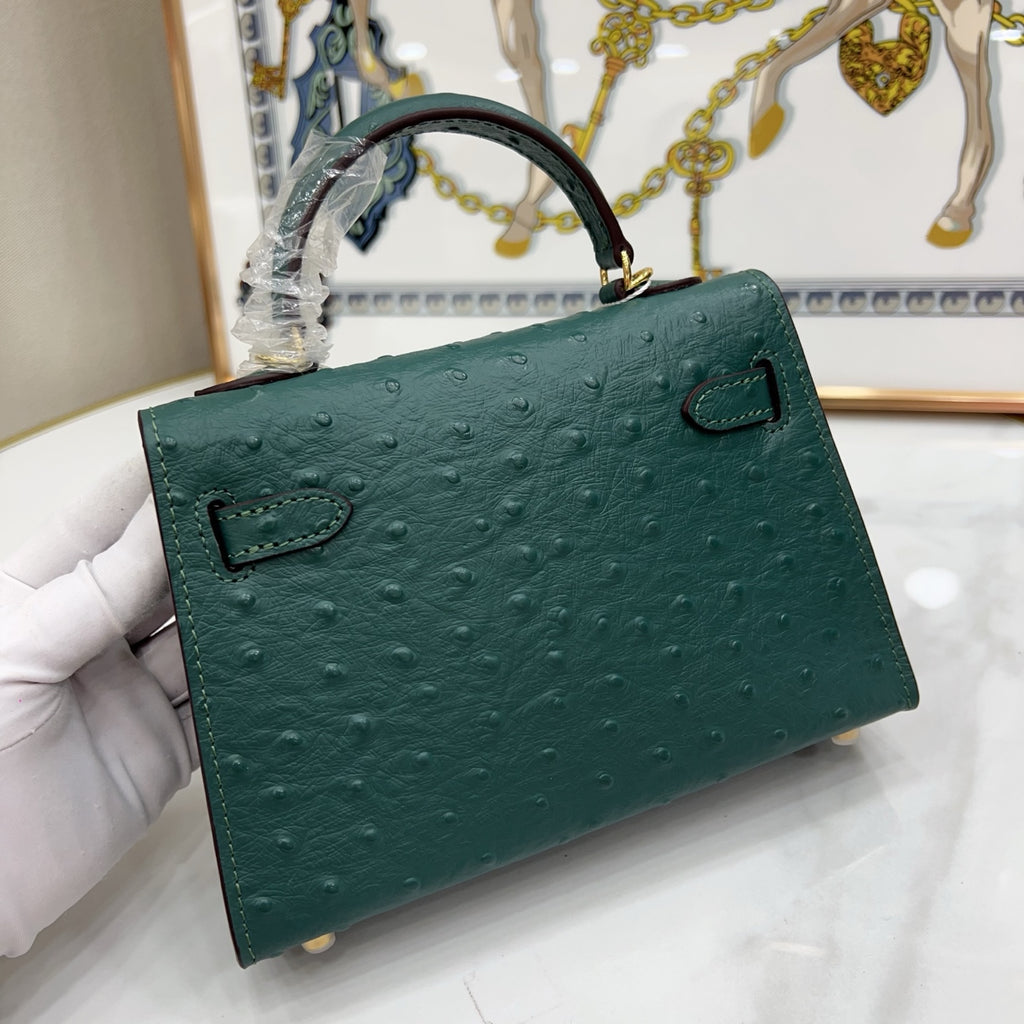 Mini Kelly II Sellier 19cm Vert Cypress Epsom Leather Gold Hardware Mini Women Handbag