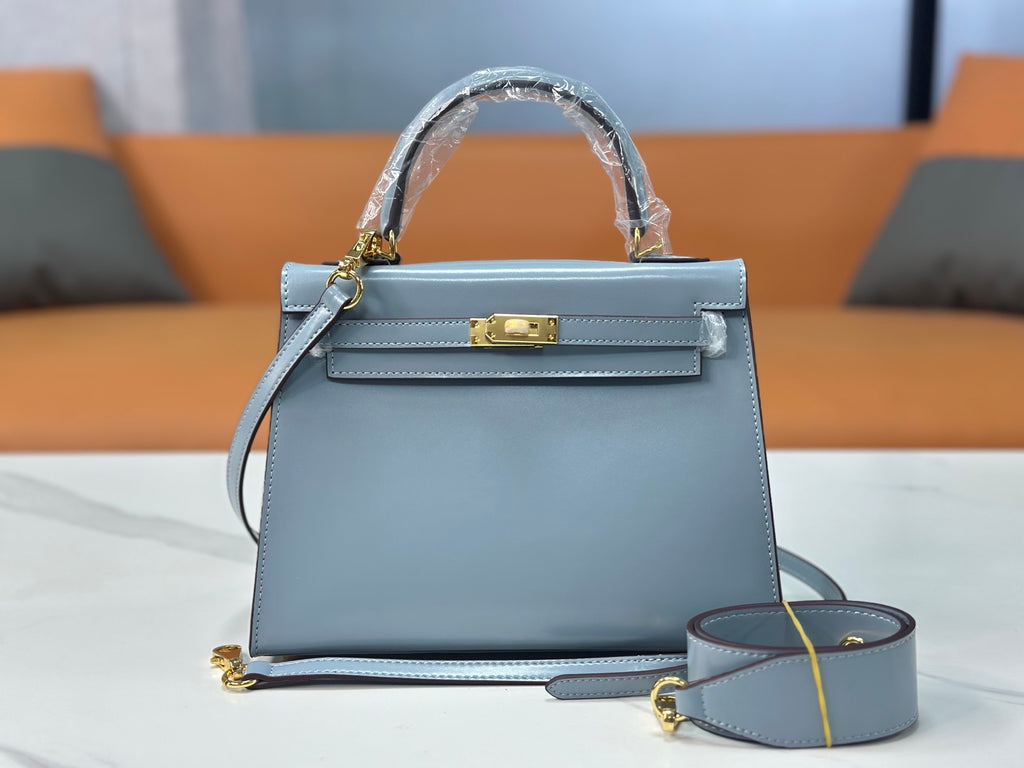 Kelly Sellier 19cm & 22cm & 25cm Bleu Lin Box Calf Leather Gold Hardware & Palladium Hardware Women Handbag