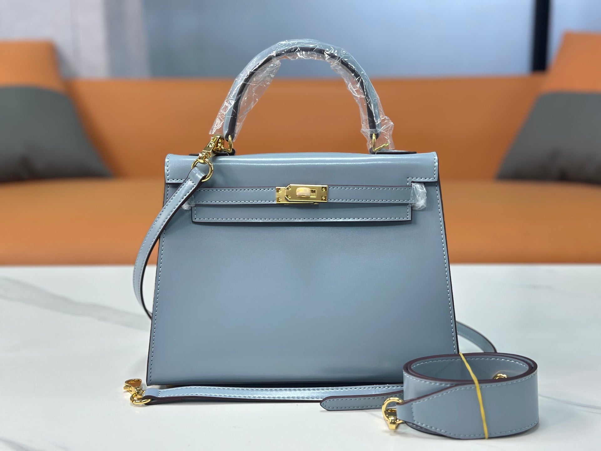 Kelly Sellier 19cm & 22cm & 25cm Bleu Lin Box Calf Leather Gold Hardware & Palladium Hardware Women Handbag