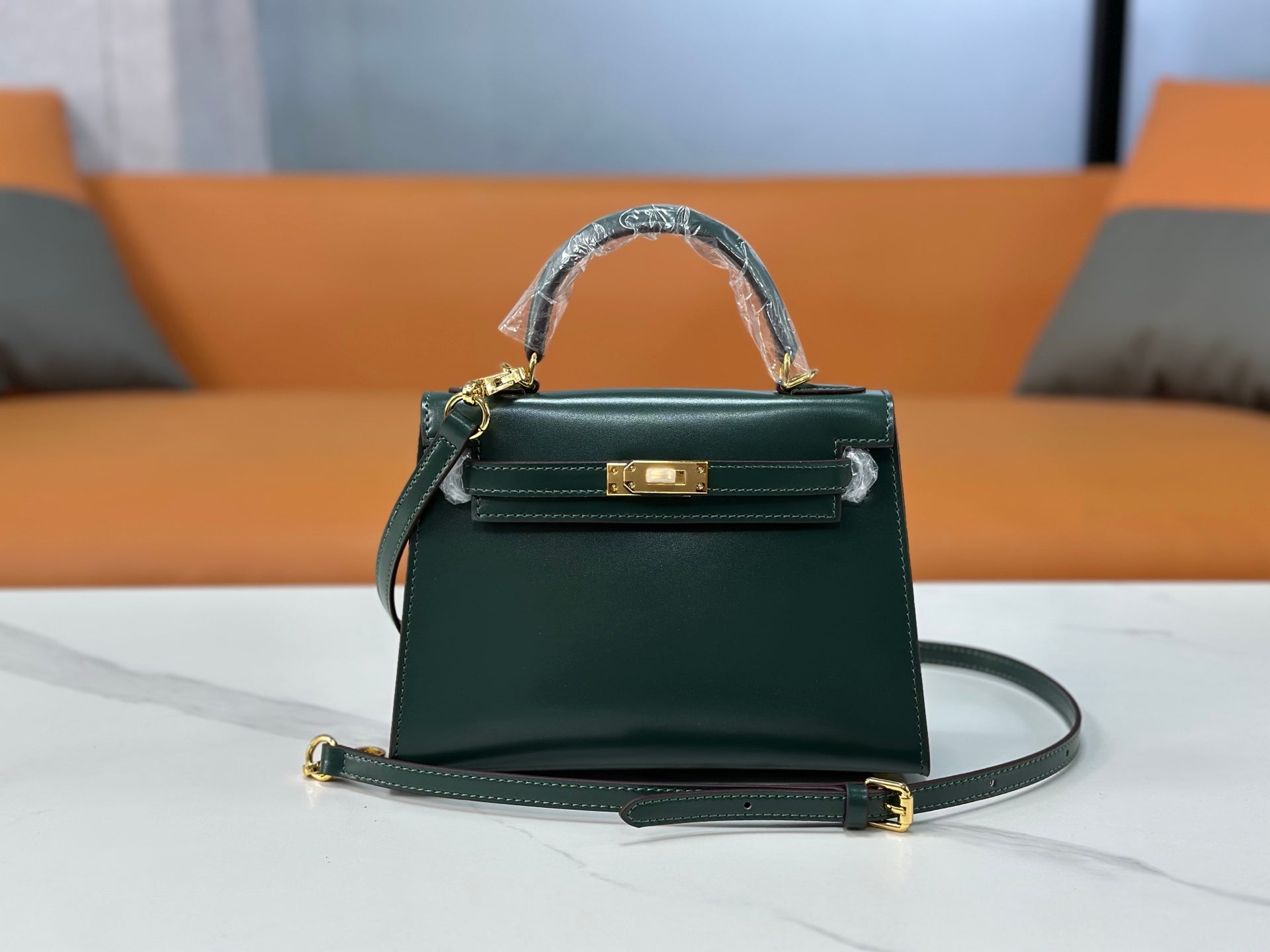 Kelly Sellier 19cm & 22cm & 25cm Vert Fonce Box Calf Leather Gold Hardware & Palladium Hardware Women Handbag