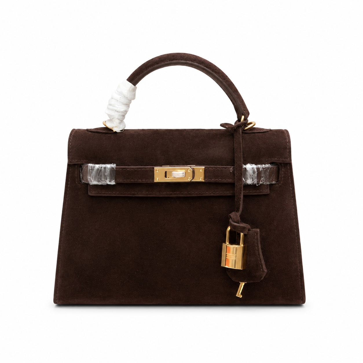 Mini Kelly Sellier 22cm Ebene Suede Leather Gold Hardware Women Mini Handbag