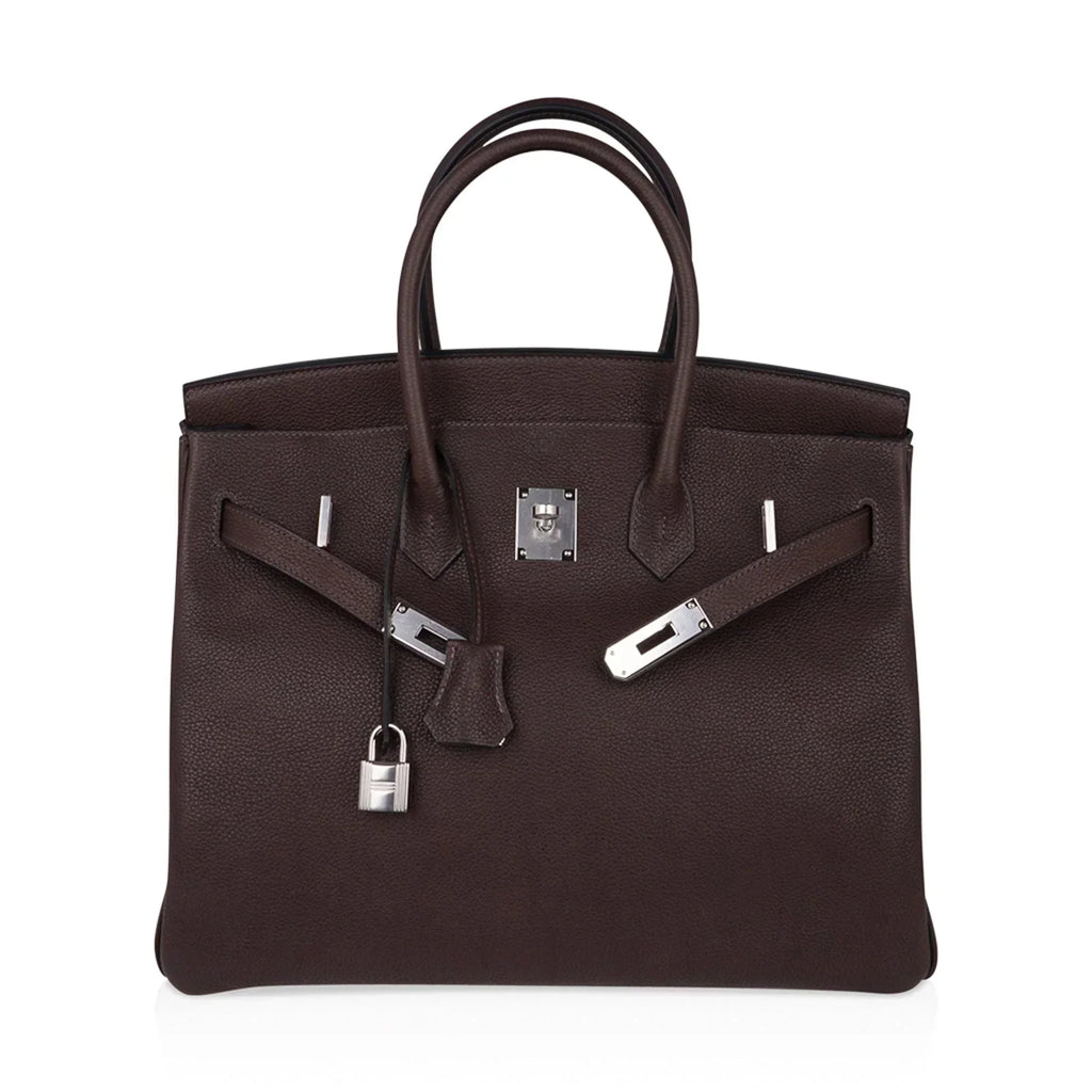Birkin 35 Bag Ebene Barenia Faubourg Leather with Palladium Hardware