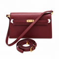 Kelly Elan 25 Underarm Baguette Bag, Genuine Top Layer Cowhide Goat Grain Leather, Gold Hardware Vintage Wine Red Shoulder Handbag, Elegant Luxury Quiet Glam Daily Purse Size 25×6.5×15cm