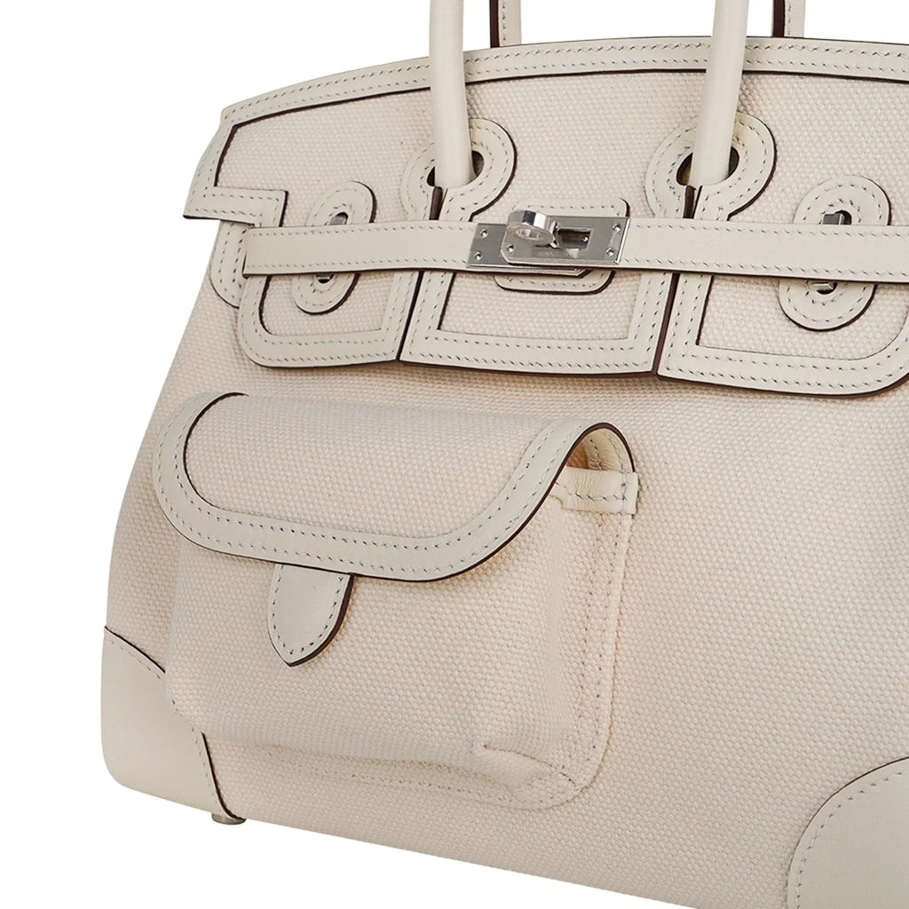 Birkin 25 Cargo Nata Toile Goeland Bag Swift Leather Trim Limited Edition