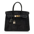 Birkin 30 Bag Doblis (Suede) Black Gold Hardware