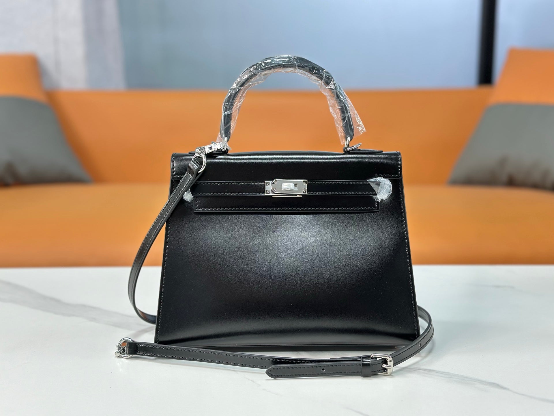 Kelly Sellier 19cm & 22cm & 25cm Noir Box Calf Leather Gold Hardware & Palladium Hardware Women Handbag