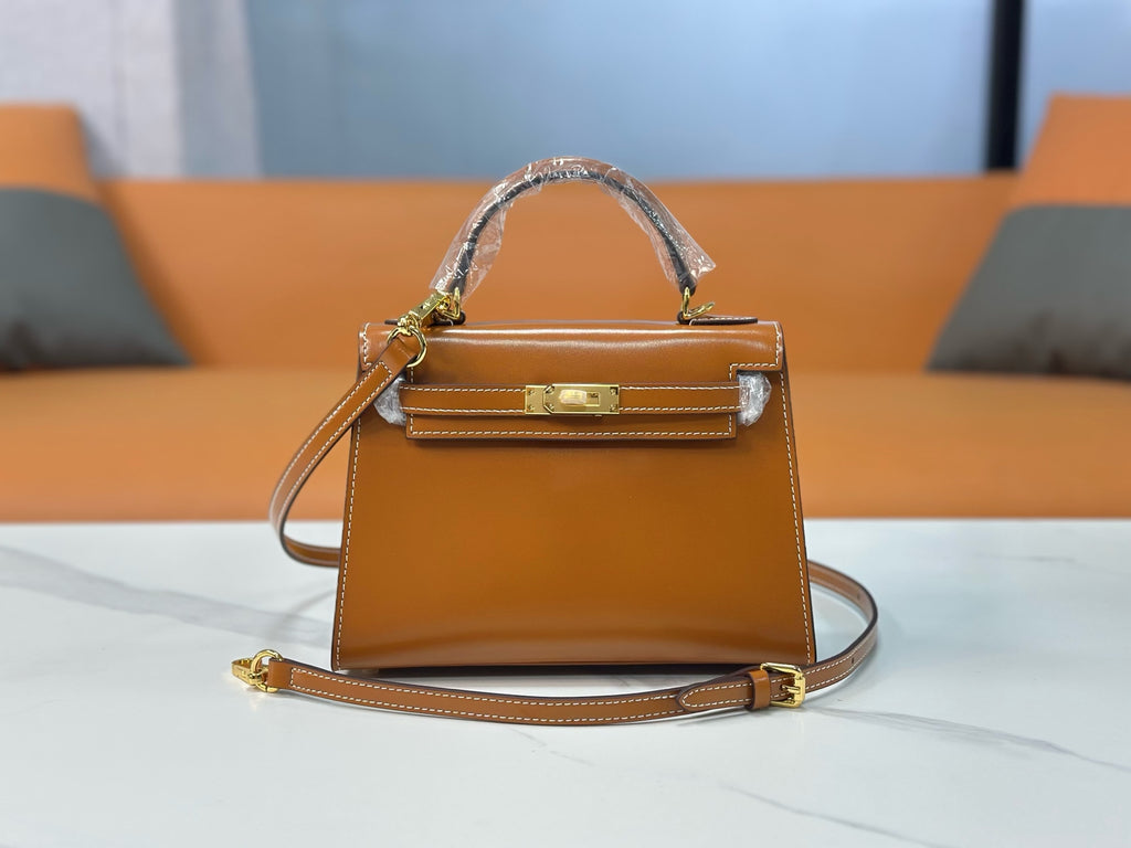 Kelly Sellier 19cm & 22cm & 25cm Gold Box Calf Leather Gold Hardware & Palladium Hardware Women Handbag