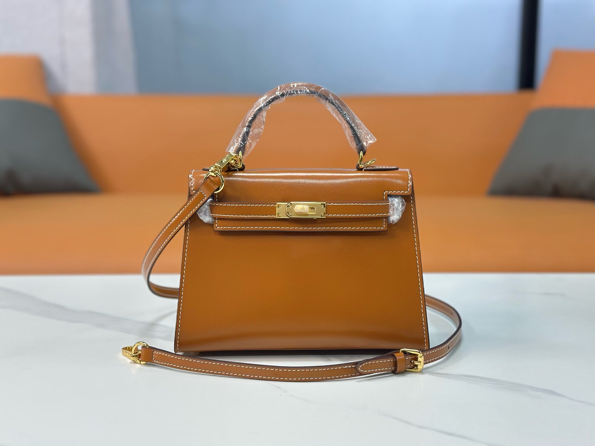 Kelly Sellier 19cm & 22cm & 25cm Gold Box Calf Leather Gold Hardware & Palladium Hardware Women Handbag