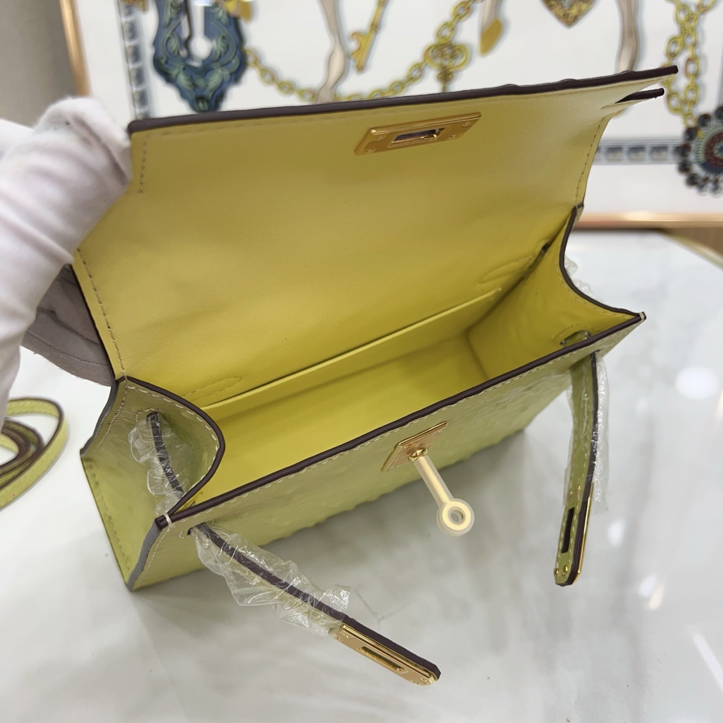 Mini Kelly II 19cm Sellier Jaune Poussin Ostrich Gold Hardware Luxury Mini Handbag
