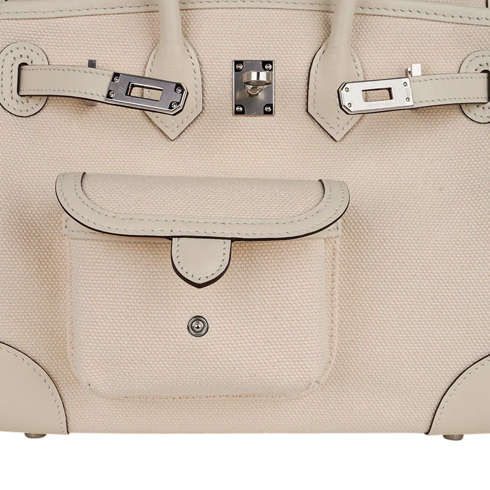 Birkin 25 Cargo Nata Toile Goeland Bag Swift Leather Trim Limited Edition